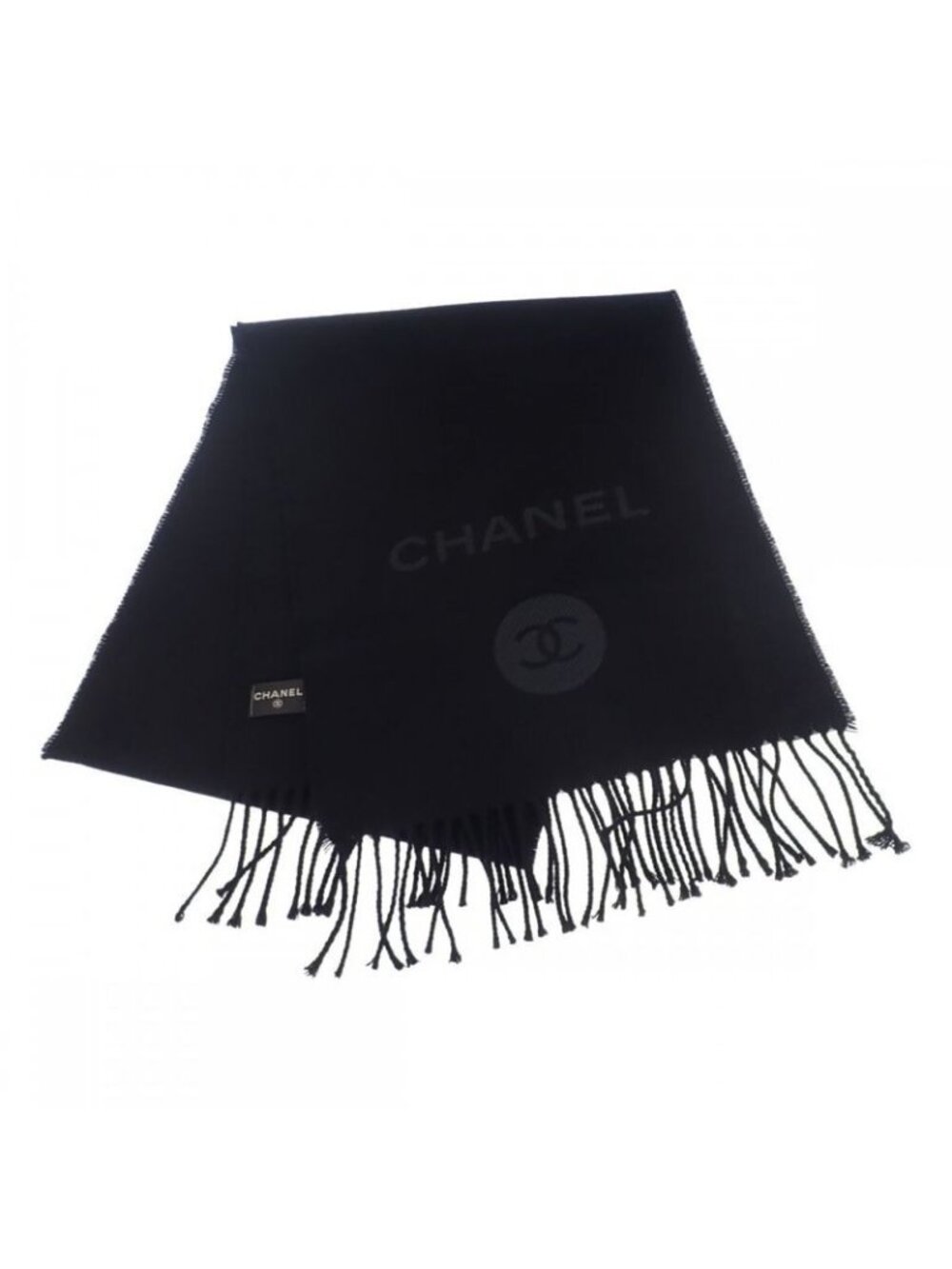 Chanel Coco Mark Scarf Wool Cashmere Black